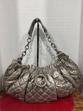 BCBG MAXAZRIA   Silver Leather Chain Handbag